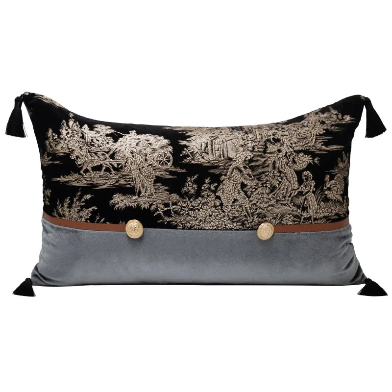 Housse de Coussin Lombaire Effet Python avec Pompon Art Déco