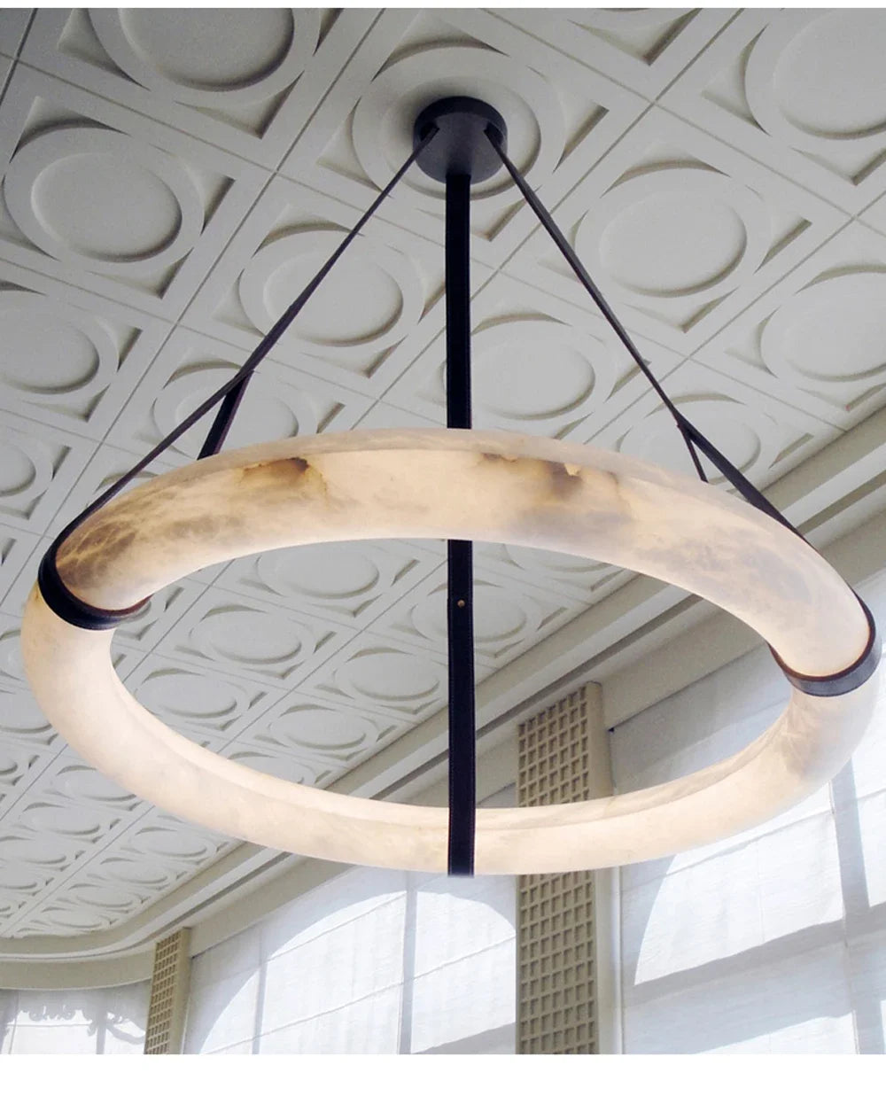 Suspension Ronde Cuir et Cuivre Marbre Espagnol Haut de Gamme