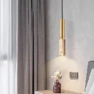 Suspension Tube Long Marbre Travertin Jaune Pierre Volcanique