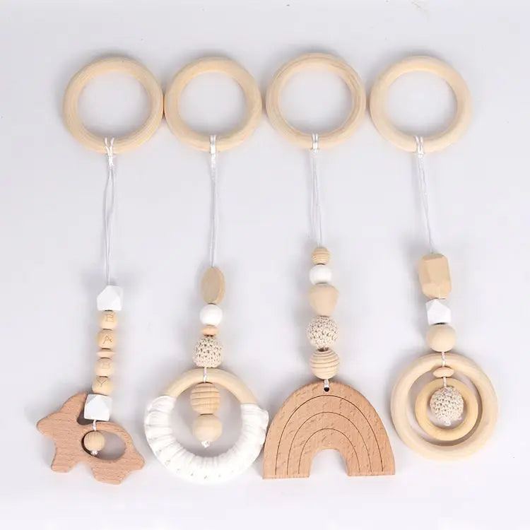 Lot de 4 Jouets en Bois pour Portique d'Éveil