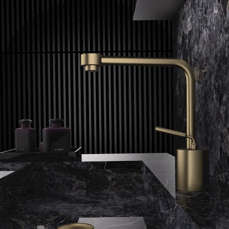 Robinet de Lavabo Or Rose Brossé Laiton Deux Trous