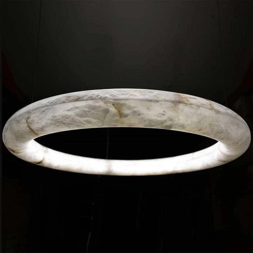 Suspension Ronde Cuir et Cuivre Marbre Espagnol Haut de Gamme