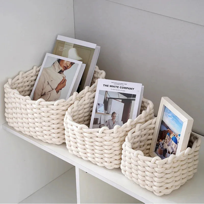 Petit Panier de Rangement Tressé en Corde de Coton