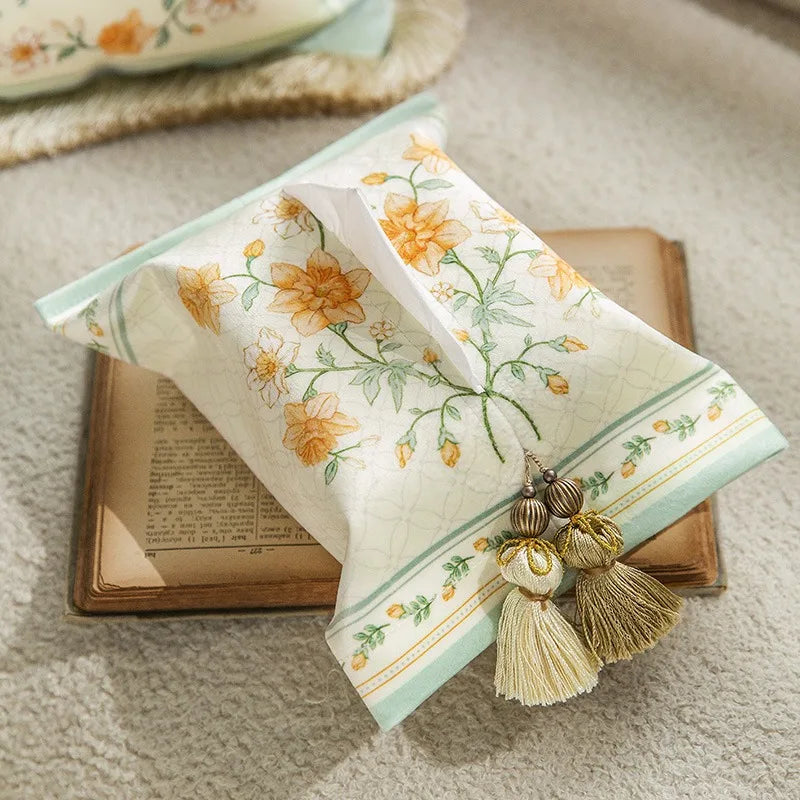 Boîte à Mouchoirs en Velours avec Pompon - Design Chic