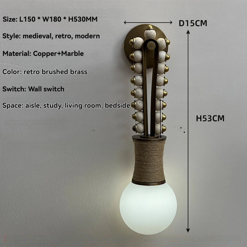 Agate Bead & Brass Wall Sconce – Retro Copper Wall Lamp