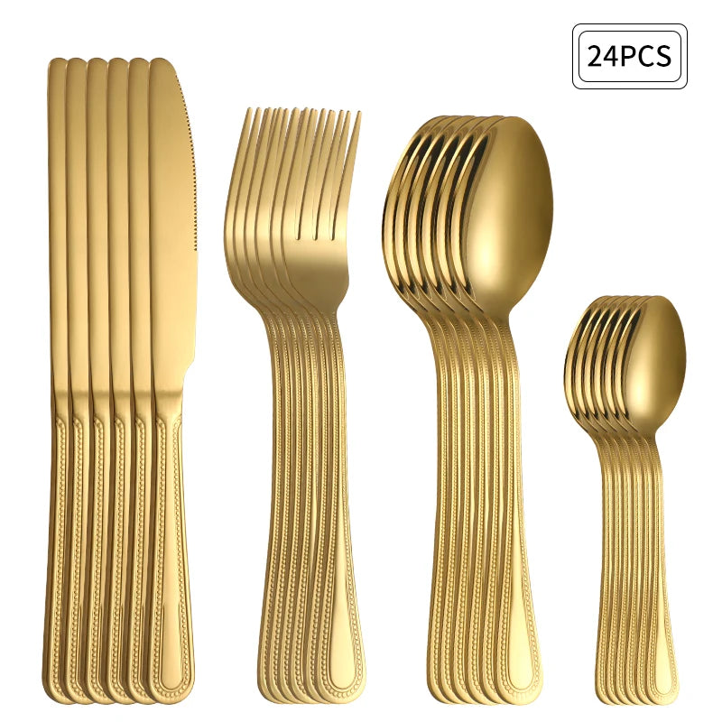 Ensemble Couverts Dorés Rétro 24 Pièces pour Restaurant