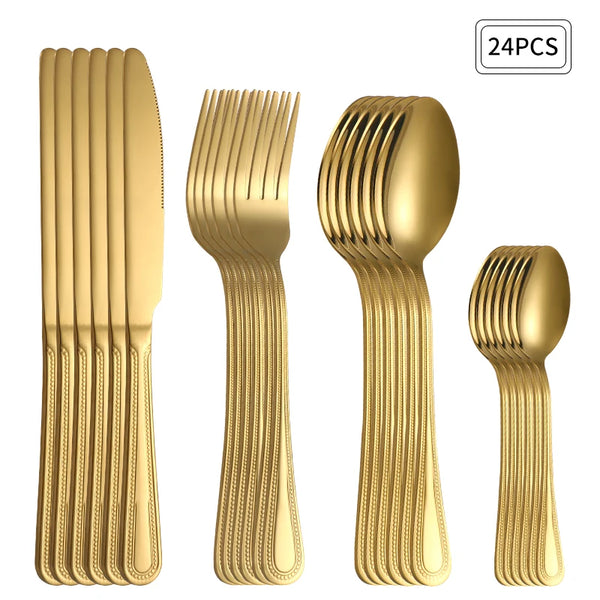 Ensemble Couverts Dorés Rétro 24 Pièces pour Restaurant