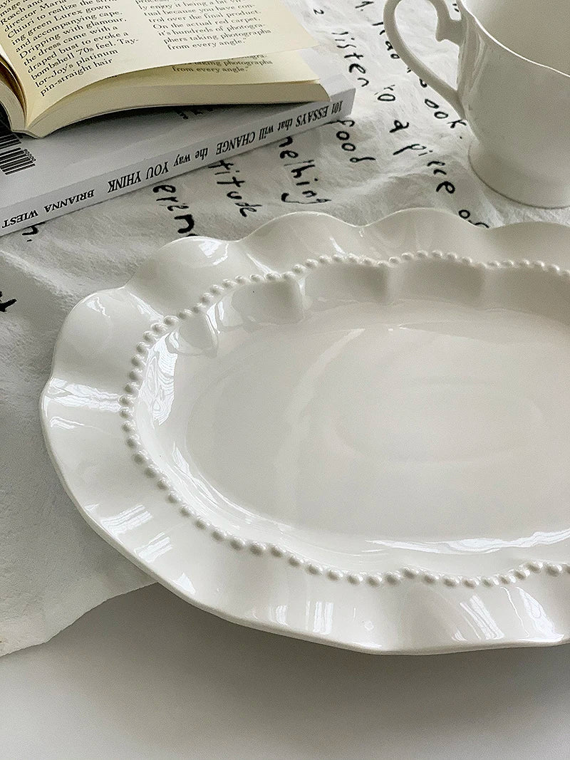 Grand Bol en Céramique Blanche Motif Dentelle en Relief