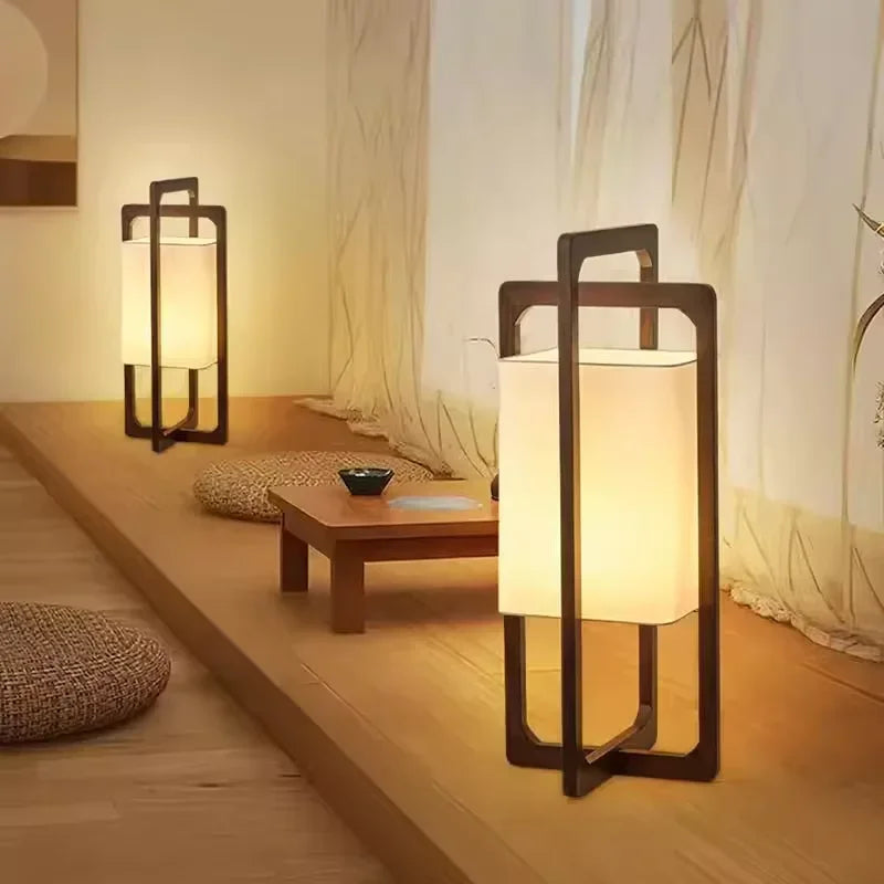 Lampadaire en Bois Massif - Style Japonais Wabi-Sabi
