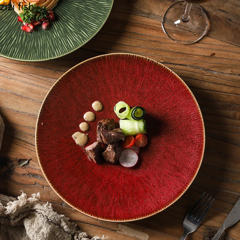 Assiette en Céramique Effet Rayures Style Vintage