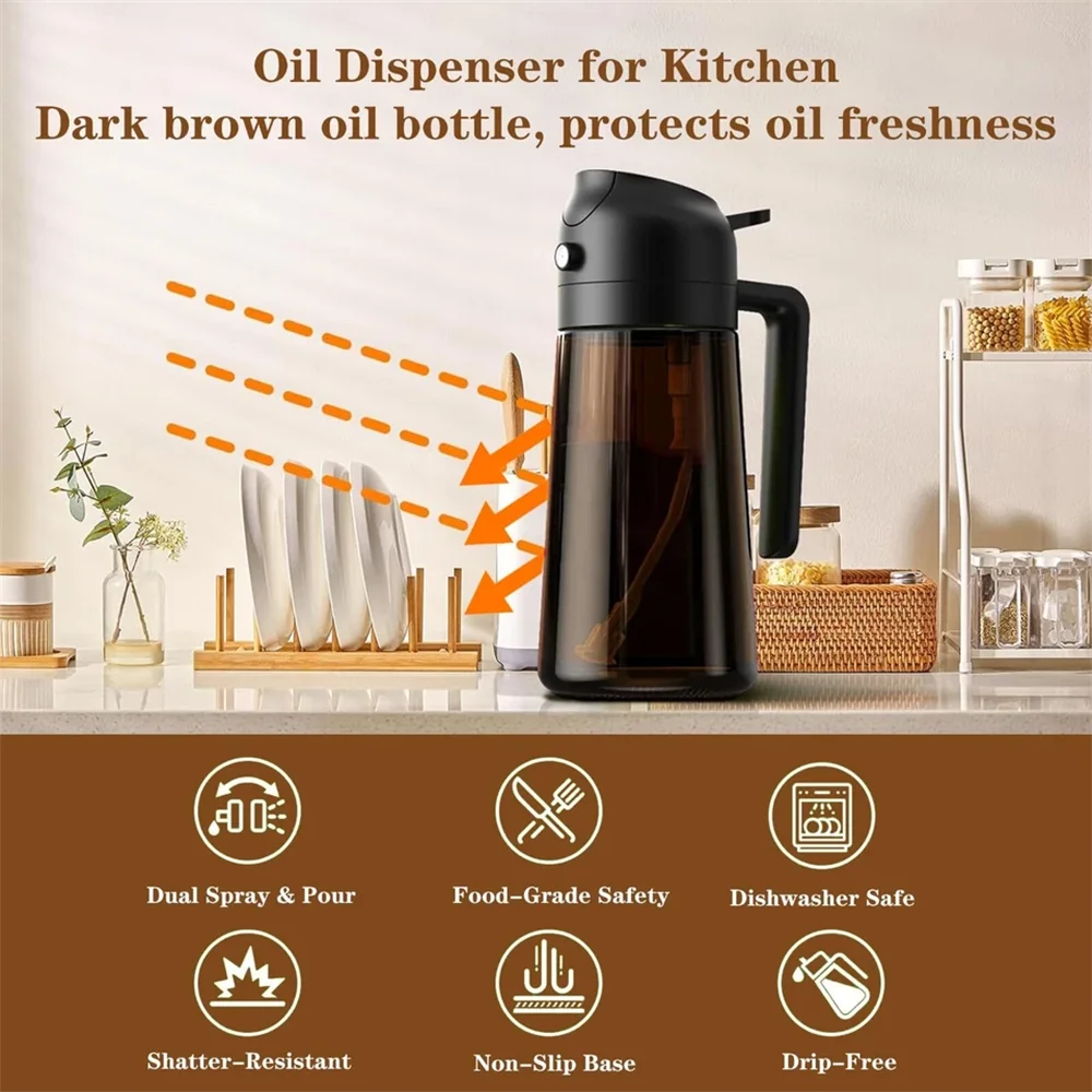 Distributeur d'Huile 2-en-1 Verre avec Vaporisateur 470ml