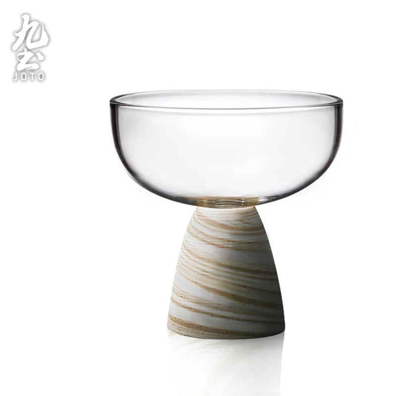 Set de Tasses en Verre avec Base en Bois Fait Main