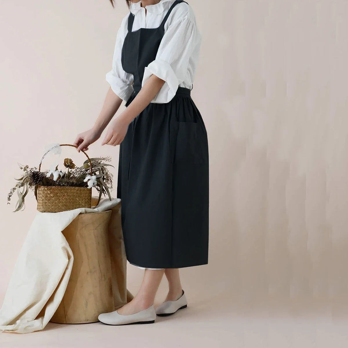 Tablier Robe Plissé Coton et Lin Style Nordique
