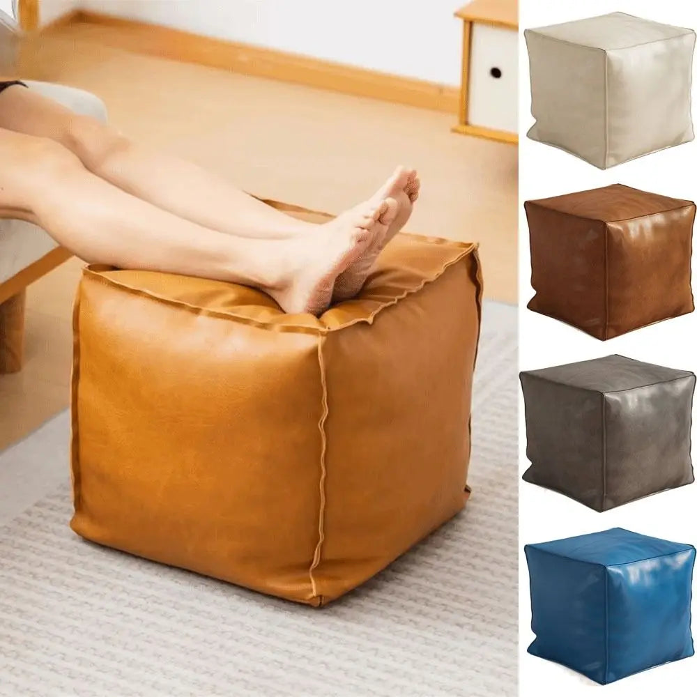 Pouf de Rangement en Cuir PU - Style Nordique Empilable