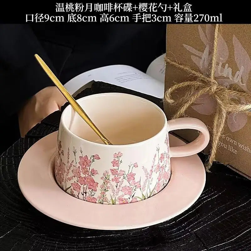 Tasse et Soucoupe en Céramique Rose - Style Français Rétro
