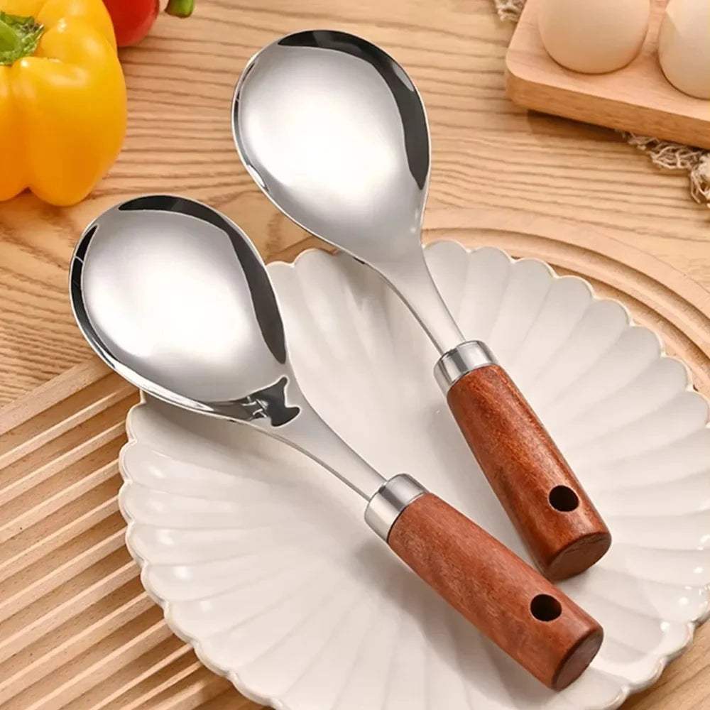 Cuillère à Riz Acier Inoxydable Manche Bois 22cm