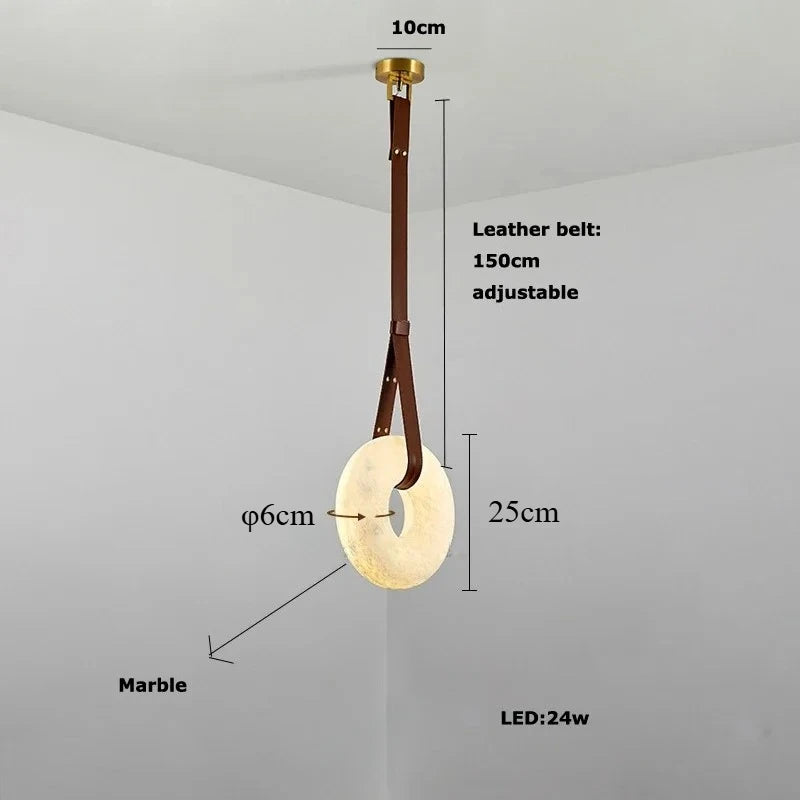Suspension Ronde Cuir et Cuivre Marbre Espagnol Haut de Gamme