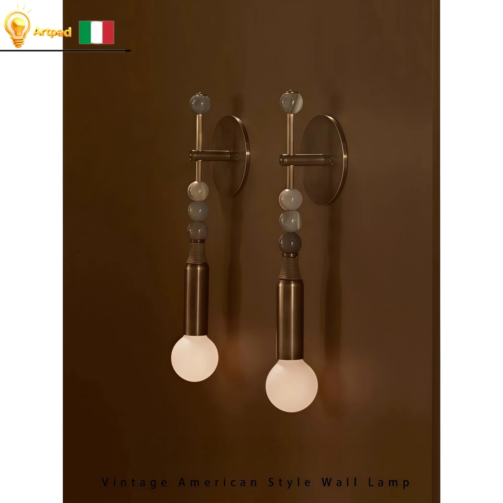 Agate Bead & Brass Wall Sconce – Retro Copper Wall Lamp