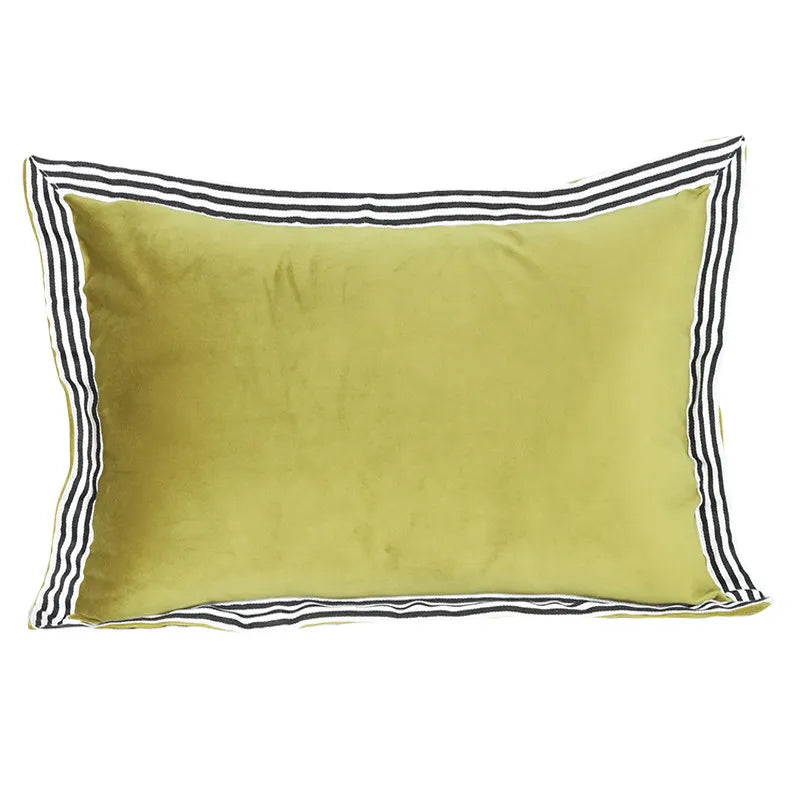 Beige & Gold Striped Lumbar Pillow Cover – Velvet Patchwork, 45x65cm