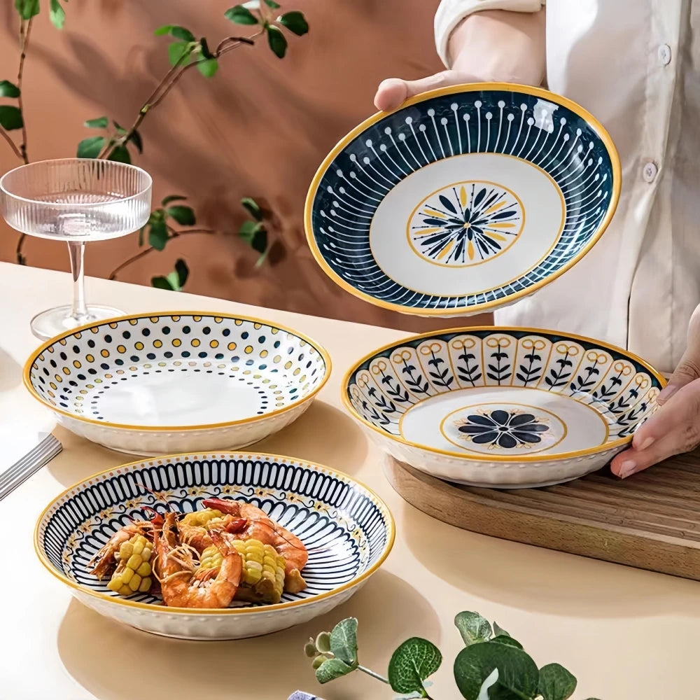 Assiettes en Céramique Japonaises Motif en Relief 8 Pouces