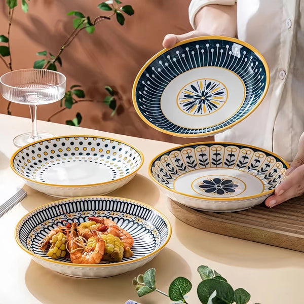 Assiettes en Céramique Japonaises Motif en Relief 8 Pouces