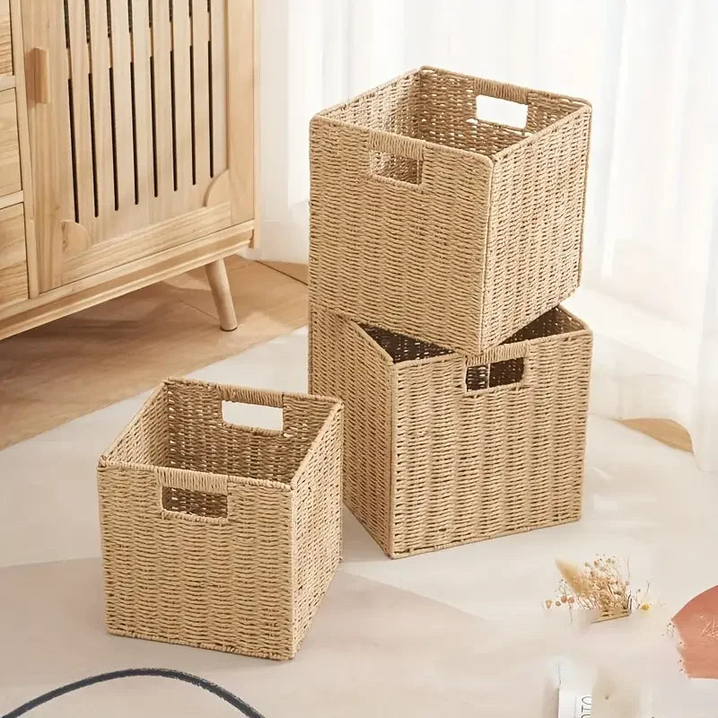 Panier de Rangement en Rotin Tressé Pliable