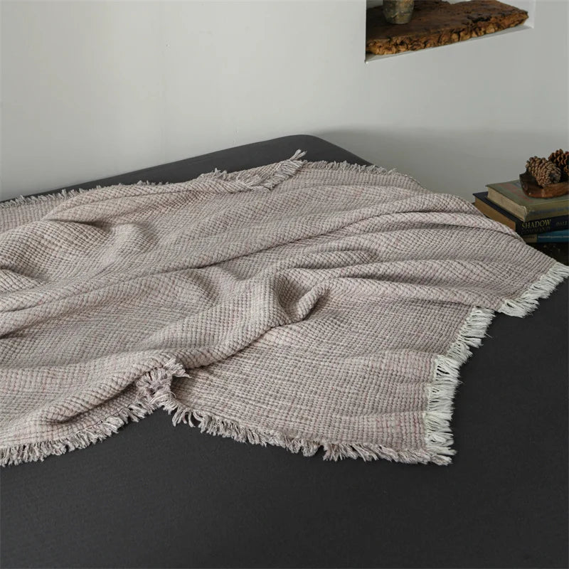 Couverture à Pompons en Coton et Lin
