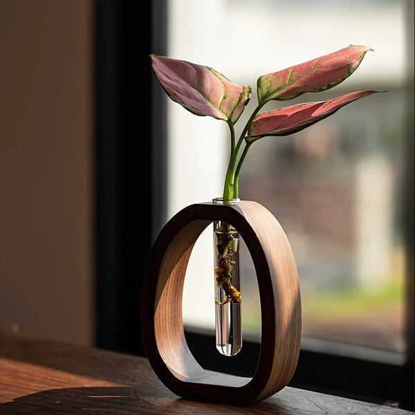Vase Soliflore en Bois et Verre - Mini Vase à Fleur Unique