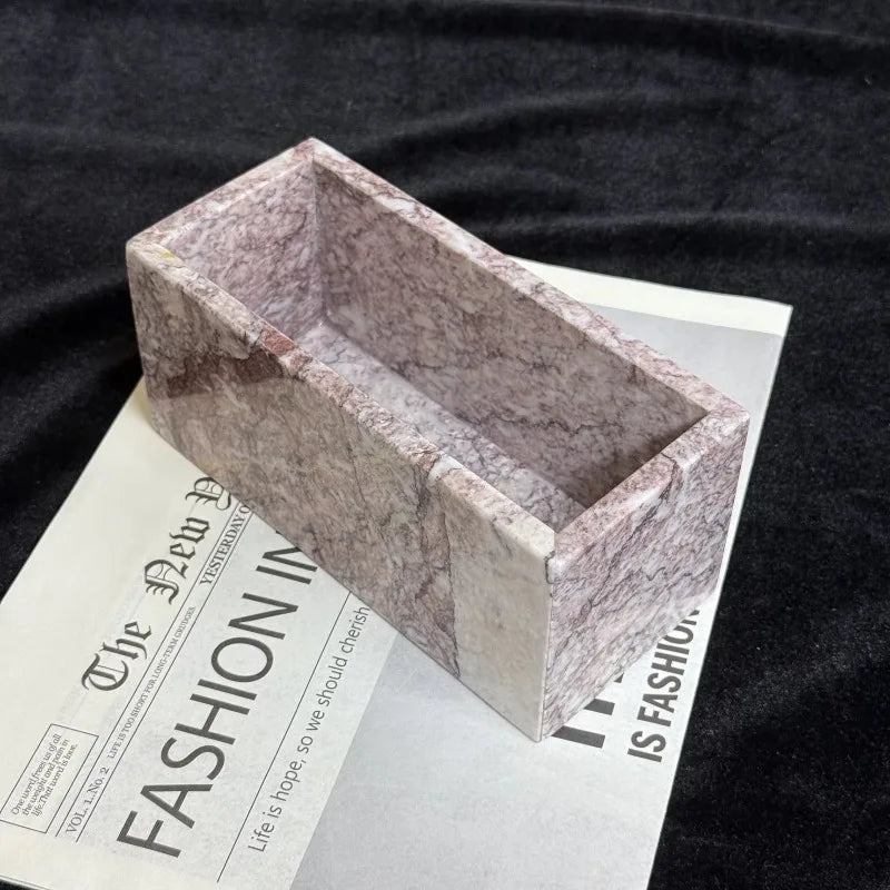 Bougeoir Rectangulaire en Marbre Rose - Fait Main