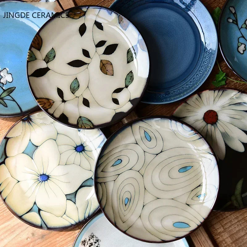 Assiette en Céramique Peinte à la Main Motif Fleurs