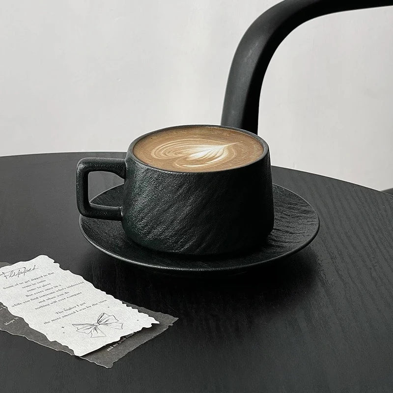 Tasse en Céramique Motif Pierre Rétro avec Soucoupe