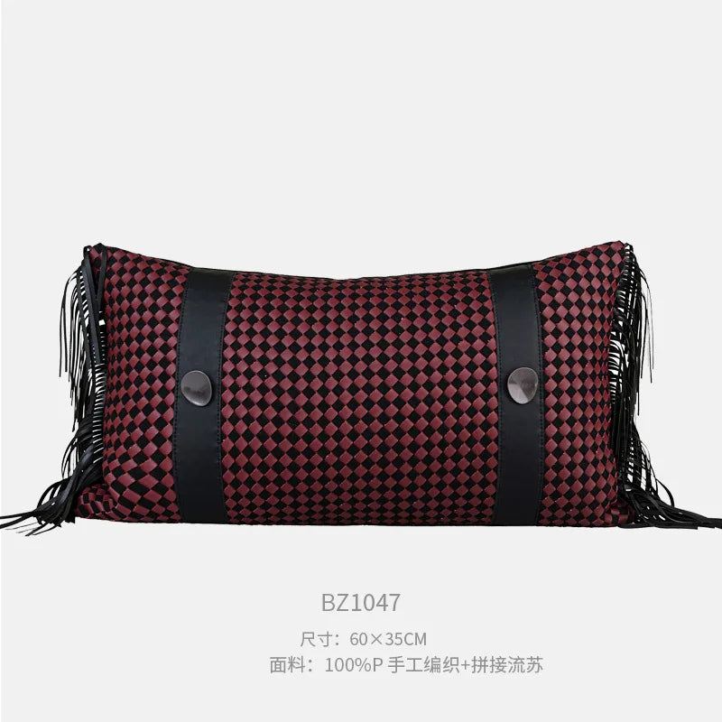 Housse de Coussin Luxe Bordeaux et Noir Bicolore