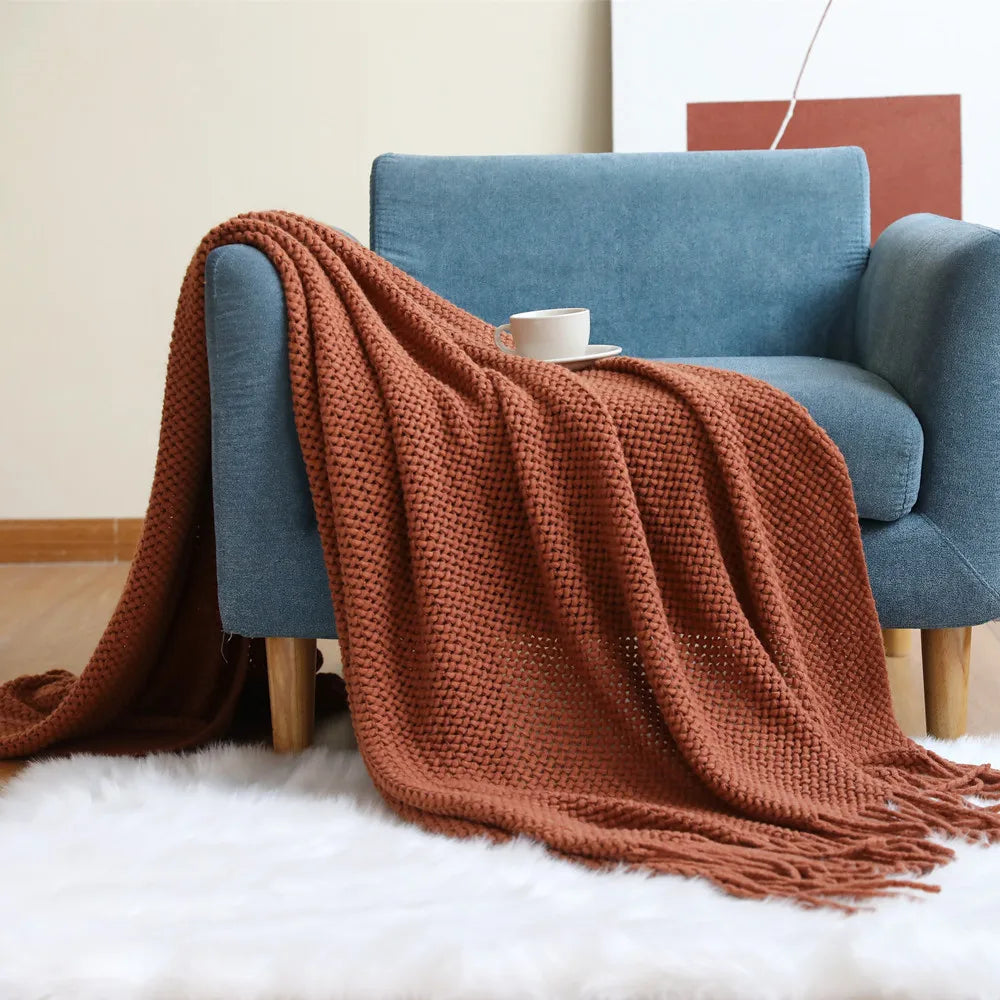Jeté Tricoté Torsadé Kaki - Style Farmhouse Jacquard