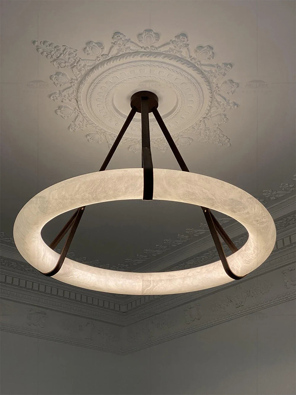 Suspension Ronde Cuir et Cuivre Marbre Espagnol Haut de Gamme