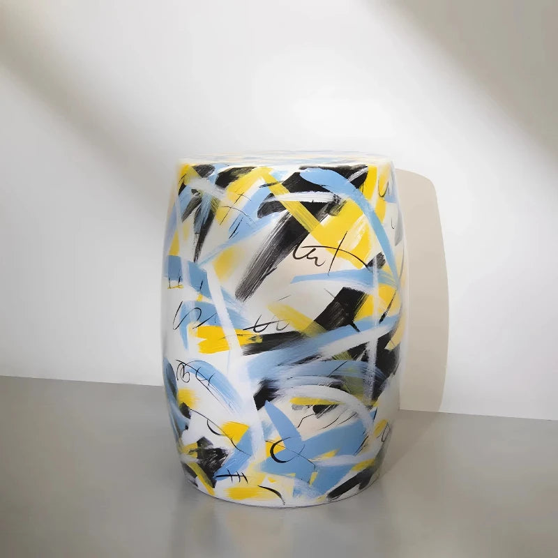 Tabouret Bas en Céramique Peinte à la Main - Style Italien