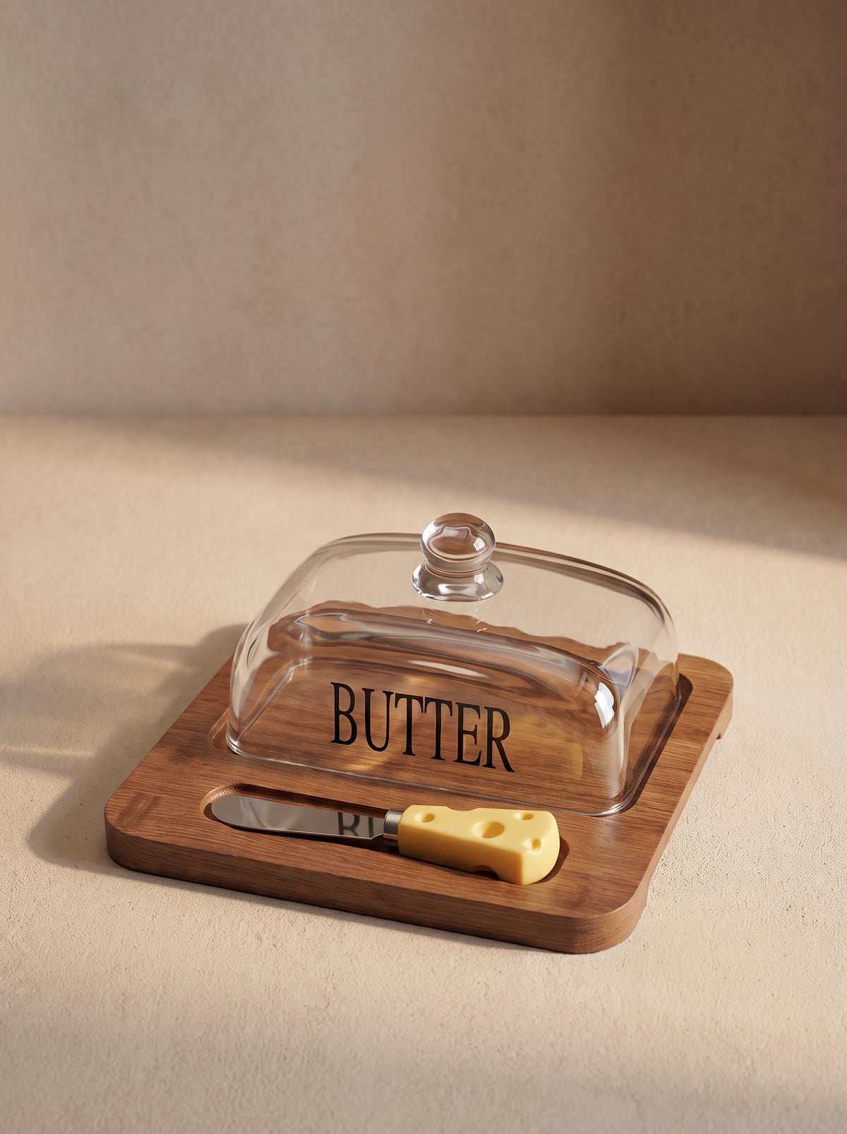 Beurrier en Bambou avec Couvercle en Verre et Couteau